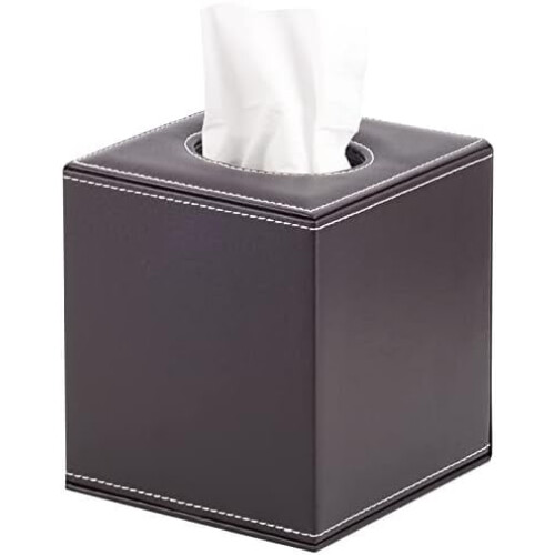 Beige tissuebox van PU-leer met gouden rand
