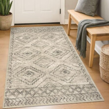 Boho modrý geometrický vstupní koberec, 90 cm x 1,5 m, protiskluzový, pratelný