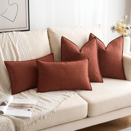 Lot de 2 housses de coussin en chenille rouille 50x50cm 1