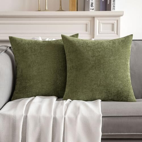 Capas de almofada em chenille verde sálvia, 45x45cm (pacote com 2)