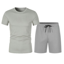 Heren korte set, 2-delige outfit, loungeset, korte mouwen, ronde hals, strand, zomer, effen kleur, casual, hardlopen, fitness, oefening, shorts met