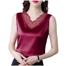 Camiseta sin mangas para mujer, blusa tipo jersey con cuello en V y detalles de encaje, sin mangas, informal, suave y elástica para uso diario.