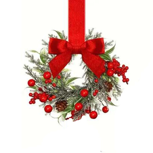 Mini ghirlanda con bacche rosse e fiocco in nastro (2 pezzi) 1