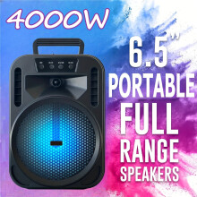6.5" Woofer 4000W Rechargeable Wireless Speaker with Heavy Bass, TWS/USB/TF/AUX/FM, LED Lights, Handle – Indoor/Outdoor PA System