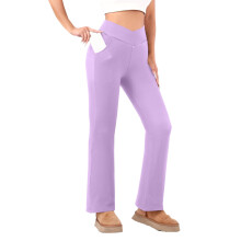 Polár bélésű leggings nőknek V-nyakú, keresztezett derékú, trapéznadrág, zsebes jóganadrág, meleg, bootcut leggings hideg időjárásra