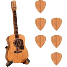 Wooden Guitar Pick Box with 6 Picks, Mini Engraved Plectrum Case for Acoustic/Electric Guitar, Bass & Ukulele – Compatible with All Standard Picks