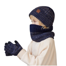 3Pcs Winter Knitted Beanie Hat and Neck Scarf Set with Gloves for Boys Girls Age 1-11 Years