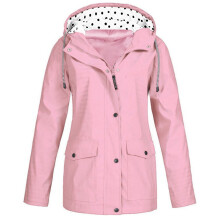 UTTOASFAY Damen-Regenjacke in Übergröße, einfarbig, winddicht, pink