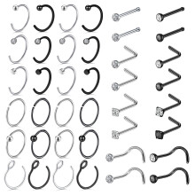 40Pcs Nose Rings Hoops Multi Shape Nose Screws Cubic Zirconia Nose Piercing Jewelry