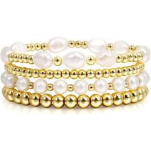 Gold Beaded Bracelets for Women Baroque Pearl Stackable14K Gold Plated Stretch Bead Ball Bracelet Jewelry Gifts