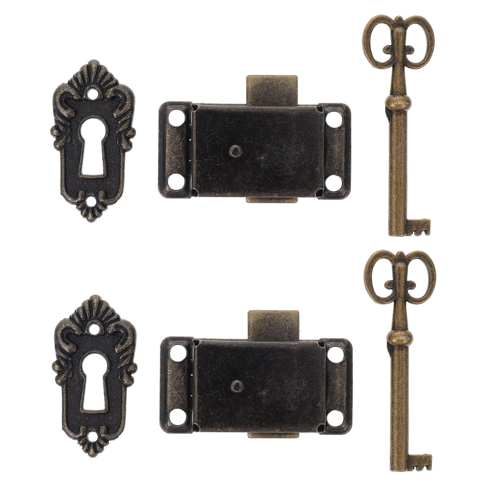 2Pcs Classical Drawer Locks Antique Cabinet Locks Wardrobe Furniture Locks 9357860809726
