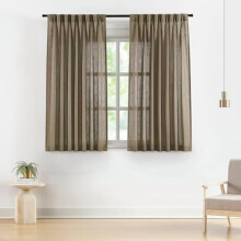 Brown Pinch Pleated Semi-Sheer Linen-Blend Curtains, Light Filtering, 40"x63", 2 Panels, with Hooks, Compatible with Standard Rods
