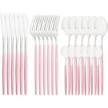 24-Pc Mirror Cutlery Set, 18/0 Stainless Steel with Pink Handles – Modern Tableware for 6, Home/Party/Restaurant, Christmas Ready (Pink/Silver)