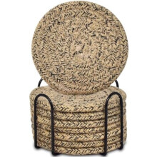 Lot de 8 sous-verres en coton et lin avec support