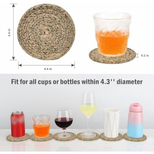 Lot de 8 sous-verres en coton et lin avec support 2