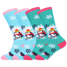 Lot de 2 paires de chaussettes de ski pour enfants, chaussettes de snowboard en coton mélangé pour tout-petits, garçons et filles, chaussettes