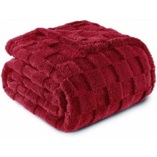 Fleece Throw Blanket for Couch,Super Soft and Warm Lightweight Checkered Pattern Blankets for All Seasons, 50x60 Inches, Deep Red