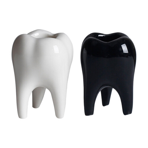 Ceramic Tooth Shape Planter Holder Storage Bucket-Black 1