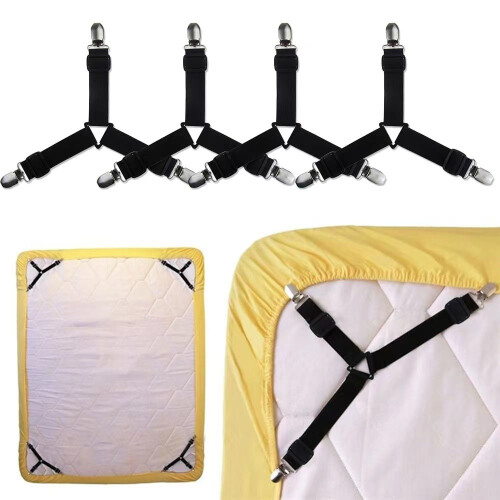 Bed Sheet Holder Straps - Adjustable Elastic Fitted Sheet Fasteners (4-Pack) 1