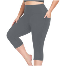 Plus Size Capri-Yogahose, 7/8-Länge, schnelltrocknend, hochgeschnitten, mit Bauchkontrolle, Taschen – geeignet für Fitnessstudio und Laufen