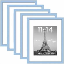 11x14 Picture Frame Set of 5, Display Pictures 8x10 with Mat or 11x14 Without, Wall Gallery Photo Frames, Blue