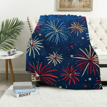 Couverture en flanelle à motif feux d'artifice et étoiles, scène américaine, 127 x 152 cm