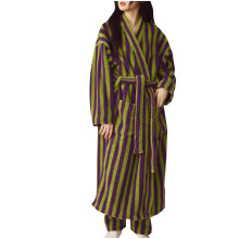 Halat de noapte cu mânecă lungă, cu dungi, din fleece coral, pentru femei, model Plus