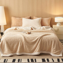 Soft Warm Fleece Throw Blanket for Couch - 59x40 In Beige, Striped, Decorative & Machine Washable