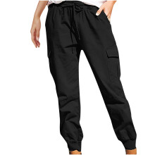 Dámské cargo kalhoty, trendy, plus size, stahovací šňůrka, 2025, ležérní, jednobarevné, s elastickým pasem, kapsy, volné, olivově zelené