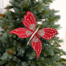 Pince à linge papillon rouge à paillettes, décoration de Noël, 27 x 20 cm