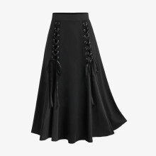 Damen-Midirock in Übergröße mit hohem Bund, hochtailliert, im Gothic-Stil, Faltenrock, Halloween-Geschenk im Ausverkauf