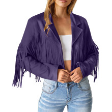 Vestes en daim Ă franges pour femmes, manteaux courts Ă pompons style motard, collection automne 2024XL