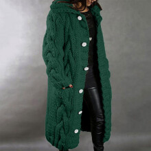 Gilet Ă capuche pour femme, grande taille, pull chaud d'hiver, manteau Ă manches longues et poche, vert XL, boutonnage simple, manches longues,
