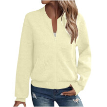 Veste femme unie, manches longues, poches zippées, sans capuche, manteau léger et décontracté