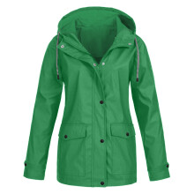 Imperméable femme uni grande taille à capuche coupe-vent en solde