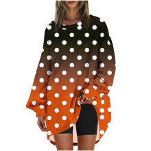 Blusa feminina laranja de manga comprida com estampa gráfica, gola redonda e modelagem moderna em poliéster, tamanho XXL.