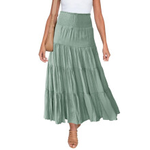 Ediodpoh Damenrock, hochtailliert, einfarbig, elastischer Bund, im Boho-Stil, A-Linie, plissiert, fließend, Midi-Rock, Grün_001L