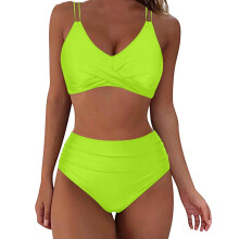 Kukoosong højtaljede bikinisæt til kvinder med push-up polstret bralette og spaghettistropper i ensfarvet badedragt til strand og pool