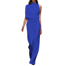 Macacão feminino Ediodpoh, cor sólida, calça reta, design simples e requintado, azul, tamanho M.