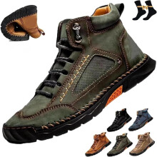 Olveros Boots – Men's Casual Leather Walking Sneakers, Non-Slip Arch Support, Wide Toe Hiking Shoes