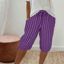 Womens Drawstring Shorts with Pockets,Fashion Womens Casual Stripe Elastic Loose Pants,Straight Wide Leg Trousers Half Shorts Pants