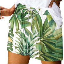 Shorts femininos de verão - Shorts bandage estampados de cintura alta com bolsos, cintura elástica, shorts casuais modernos