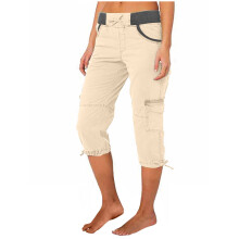 Pantaloni cargo capri corti da donna in cotone e canapa beige, pantaloni casual a vita alta, gamba larga, multitasche – compatibili con il tempo