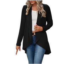 Damen-Strickjacke, langärmelig, einfarbig, locker geschnitten, schwarz