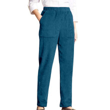 Pantaloni da donna a gamba larga, blu, con elastico in vita – Pantaloni da lavoro casual in poliestere, adatti sia per l'ufficio che per il tempo