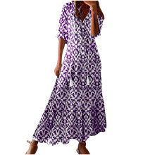 Sommerkleider für Damen in großen Größen, modisch, lässig, für Frühling und Sommer, V-Ausschnitt, Dreiviertelärmel, bedrucktes Kleid,