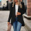 Damen-Strickjacke, langärmelig, einfarbig, locker geschnitten, schwarz 2