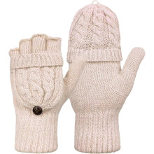 1Pairs Winter Fingerless Gloves Mittens for Women Men Warm Wool Knitted Convertible Flip Top Mittens Cold Weather