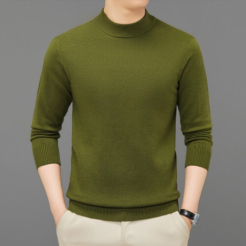 Herrenmode Stehkragenpullover Herbst Winter Freizeit Einfarbig Thermopullover Warm Strickpullover Top Herrenpullover (Grün, L) 1
