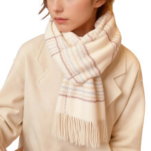 Cachecol de inverno feminino para clima frio, grosso, para o pescoço, quente e macio, com estampa xadrez colorida, branco.